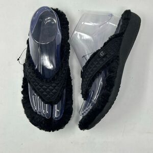 Spenco Revitalign Yumi Coco Sherpa Flip Flops Sandal Womens Sz 7 Black Fuzzy